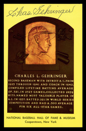 Charles Gehringer Autographed Hall of Fame HOF Plaque Postcard Detroit Tigers Stock #211272