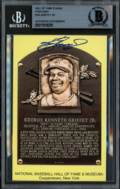 Ken Griffey Jr. Autographed Hall of Fame HOF Plaque Postcard Seattle Mariners Thin Signature Beckett BAS Stock #211250