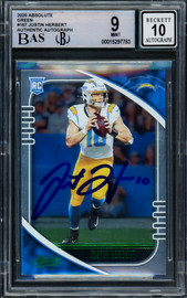 Justin Herbert Autographed 2020 Absolute Green Rookie Card #167 Los Angeles Chargers BGS 9 Auto Grade Gem Mint 10 Beckett BAS #15297783