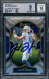 Justin Herbert Autographed 2020 Select Rookie Card #44 Los Angeles Chargers BGS 9 Auto Grade Gem Mint 10 Beckett BAS Stock #211832