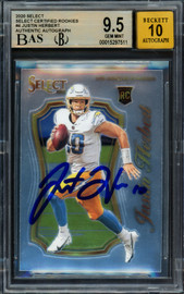 Justin Herbert Autographed 2020 Select Certified Rookie Card #4 Los Angeles Chargers BGS 9.5 Auto Grade Gem Mint 10 Beckett BAS Stock #211830