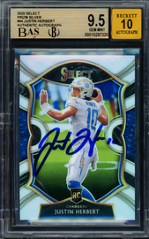 Justin Herbert Autographed 2020 Select Prizm Silver Rookie Card #44 Los Angeles Chargers BGS 9.5 Auto Grade Gem Mint 10 Beckett BAS #15297326