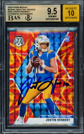 Justin Herbert Autographed 2020 Panini Mosaic Reactive Orange Prizm Rookie Card #204 Los Angeles Chargers BGS 9.5 Auto Grade Gem Mint 10 Beckett BAS #15297495