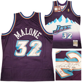Utah Jazz Karl Malone Autographed Purple & Teal Authentic Mitchell