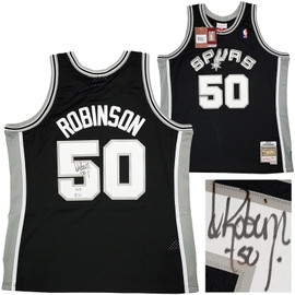 San Antonio Spurs David Robinson Autographed Black Authentic Mitchell & Ness Swingman Jersey Size XL Beckett BAS Witness Stock #212088