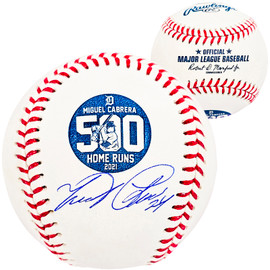 Miguel Cabrera Autographed Official MLB 500 Home Run HR Logo Baseball Detroit Tigers Beckett BAS Witness Stock #212231