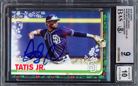 Fernando Tatis Jr. Autographed 2019 Topps Holiday Rookie Card #HW126 San Diego Padres BGS 9 Auto Grade Gem Mint 10 Beckett BAS Stock #212288