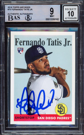 Fernando Tatis Jr. Autographed 2019 Topps Archives Rookie Card #75 San Diego Padres BGS 9 Auto Grade Gem Mint 10 Beckett BAS Stock #212285