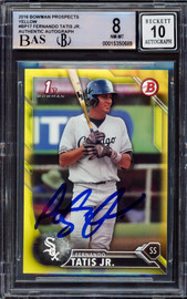 Fernando Tatis Jr. Autographed 2016 Bowman Prospect Yellow Rookie Card #BP17 San Diego Padres BGS 8 Auto Grade Gem Mint 10 Beckett BAS #15350689