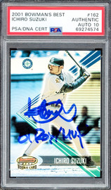 Ichiro Suzuki Autographed 2001 Bowman's Best Rookie Card #162 Seattle Mariners "01 ROY/MVP" #2671/2999 PSA/DNA #69274574