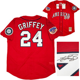 Seattle Mariners Ken Griffey Jr. Autographed Red Authentic Mitchell & Ness 1997 All Star Game Jersey Size XL Jackie Robinson Patch Beckett BAS Witness Stock #212470