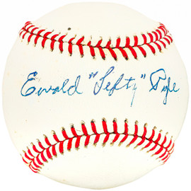 Ewald Lefty Pyle Autographed Official League Baseball Browns, Braves Vintage Signature Beckett BAS QR #BH039060