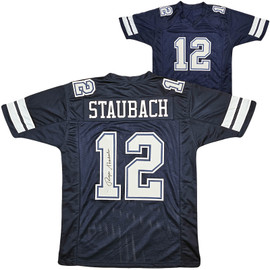 Dallas Cowboys Roger Staubach Autographed Navy Blue Jersey Beckett BAS Witness Stock #212671