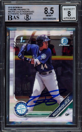 Julio Rodriguez Autographed 2019 Bowman Chrome Prospects Rookie Card #BCP33 Seattle Mariners BGS 8.5 Auto Grade Near Mint/Mint 8 Beckett BAS #15469249