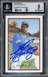 Ken Griffey Jr. Autographed 1989 Bowman Rookie Card #220 Seattle Mariners BGS 9 Auto Grade Mint 9 Beckett BAS #15465397