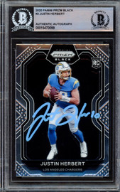 Justin Herbert Autographed 2020 Panini Prizm Black Rookie Card #3 Los Angeles Chargers Beckett BAS #15470099