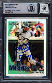 Ichiro Suzuki Autographed 2010 Topps Chrome Refractors Card #38 Seattle Mariners Auto Grade Gem Mint 10 "01 ROY/MVP" Beckett BAS #15497850