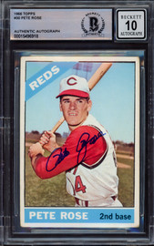 Pete Rose Autographed 1966 Topps Card #30 Cincinnati Reds Auto Grade Gem Mint 10 Beckett BAS #15496918