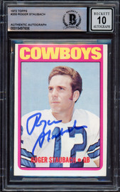 Roger Staubach Autographed 1972 Topps Rookie Card #200 Dallas Cowboys Auto Grade Gem Mint 10 Beckett BAS #15497606
