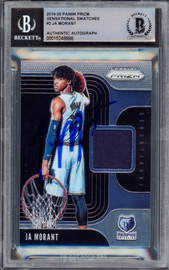 Ja Morant Autographed 2019-20 Panini Prizm Sensational Swatches Rookie Card #2 Memphis Grizzlies With Jersey Relic Beckett BAS #15248888