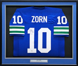 Seattle Seahawks Jim Zorn Autographed Framed Blue Jersey MCS Holo Stock #214097