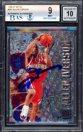 Allen Iverson Autographed 1996-97 Fleer Metal Rookie Card #201 Philadelphia 76ers BGS 9 Auto Grade Gem Mint 10 Beckett BAS Stock #214859