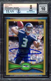 Russell Wilson Autographed 2012 Topps Gold Rookie Card #165 Seattle Seahawks BGS 8 Auto Grade Gem Mint 10 Beckett BAS #15530936