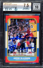 Hakeem Olajuwon Autographed 1986-87 Fleer Rookie Card #82 Houston Rockets BGS 7.5 Auto Grade Gem Mint 10 "The Dream" Beckett BAS #15530335