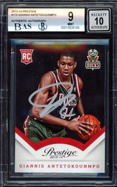 Giannis Antetokounmpo Autographed 2013-14 Panini Prestige Rookie Card #175 Milwaukee Bucks BGS 9 Auto Grade Gem Mint 10 Beckett BAS #15530165