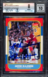 Hakeem Olajuwon Autographed 1986-87 Fleer Rookie Card #82 Houston Rockets BGS 8 Auto Grade Gem Mint 10 "The Dream" Beckett BAS #15530329