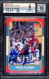 Hakeem Olajuwon Autographed 1986-87 Fleer Rookie Card #82 Houston Rockets BGS 8 Auto Grade Gem Mint 10 "The Dream" Beckett BAS #15530342
