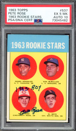 Pete Rose Autographed 1963 Topps Rookie Card #537 Cincinnati Reds PSA 5 MK Auto Grade Gem Mint 10 "1963 ROY" PSA/DNA #73045482