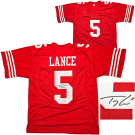 San Francisco 49ers Trey Lance Autographed Red Jersey Beckett BAS Witness Stock #215020