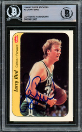 Larry Bird Autographed 1986-87 Fleer Stickers Card #2 Boston Celtics Beckett BAS #14612407