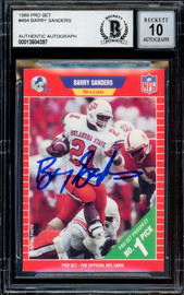 Barry Sanders Autographed 1989 Pro Set Rookie Card #494 Detroit Lions Auto Grade Gem Mint 10 Beckett BAS Stock #215474