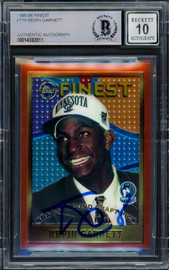 Kevin Garnett Autographed 1995-96 Finest Rookie Card #115 Minnesota Timberwolves Auto Grade Gem Mint 10 Beckett BAS #14392811