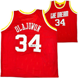 Houston Rockets Hakeem Olajuwon Autographed Red Jersey The Dream JSA Stock #215698
