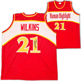 Atlanta Hawks Dominique Wilkins Autographed Red Jersey "HOF" JSA Stock #215699