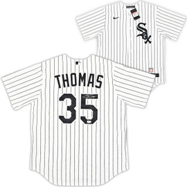 Chicago White Sox Frank Thomas Autographed White Pinstripes Nike Jersey Size L Beckett BAS Witness Stock #215872