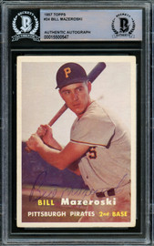 Bill Mazeroski Autographed 1957 Topps Rookie Card #24 Pittsburgh Pirates Vintage Signature Beckett BAS #15500547