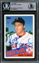 Roger Clemens Autographed 1985 Topps Rookie Card #181 Boston Red Sox Vintage Signature Beckett BAS #15499734