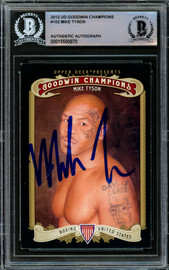 Mike Tyson Autographed 2012 Upper Deck Goodwin Champions Card #102 (Smudged) Beckett BAS #15500870