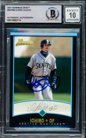 Ichiro Suzuki Autographed 2001 Bowman Draft Picks Rookie Card #BDP84 Seattle Mariners Auto Grade Gem Mint 10 Beckett BAS Stock #216429