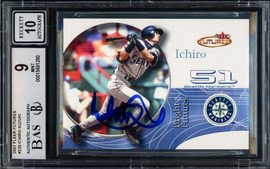 Ichiro Suzuki Autographed 2001 Fleer Futures Rookie Card #230 Seattle Mariners BGS 9 Auto Grade Gem Mint 10 #378/2499 Beckett BAS #15681280