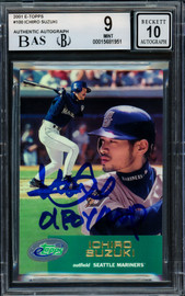 Ichiro Suzuki Autographed 2001 eTopps Rookie Card #100 Seattle Mariners BGS 9 Auto Grade Gem Mint 10 "01 ROY/MVP" Beckett BAS Stock #216432