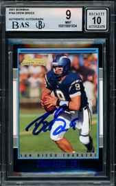 Drew Brees Autographed 2001 Bowman Rookie Card #164 San Diego Chargers BGS 9 Auto Grade Gem Mint 10 Beckett BAS #15681834