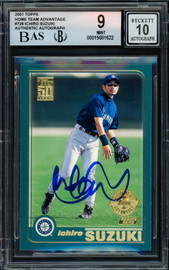 Ichiro Suzuki Autographed 2001 Topps Home Team Advantage Rookie Card #726 Seattle Mariners BGS 9 Auto Grade Gem Mint 10 Highest Graded Beckett BAS #15681622