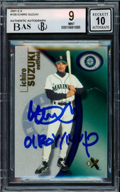 Ichiro Suzuki Autographed 2001 Fleer E-X Rookie Card #105 Seattle Mariners BGS 9 Auto Grade Gem Mint 10 "01 ROY/MVP" Beckett BAS #15681695