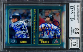 Albert Pujols & Ichiro Suzuki Autographed 2001 Topps Chrome Traded Rookie Card #T99 BGS 8.5 Auto Grade Gem Mint 10 "01 ROY" Beckett BAS #15681151