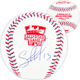 Salvador Perez Autographed Official 2014 All Star Game Logo Game Baseball Kansas City Royals Beckett BAS Witness Stock #216040